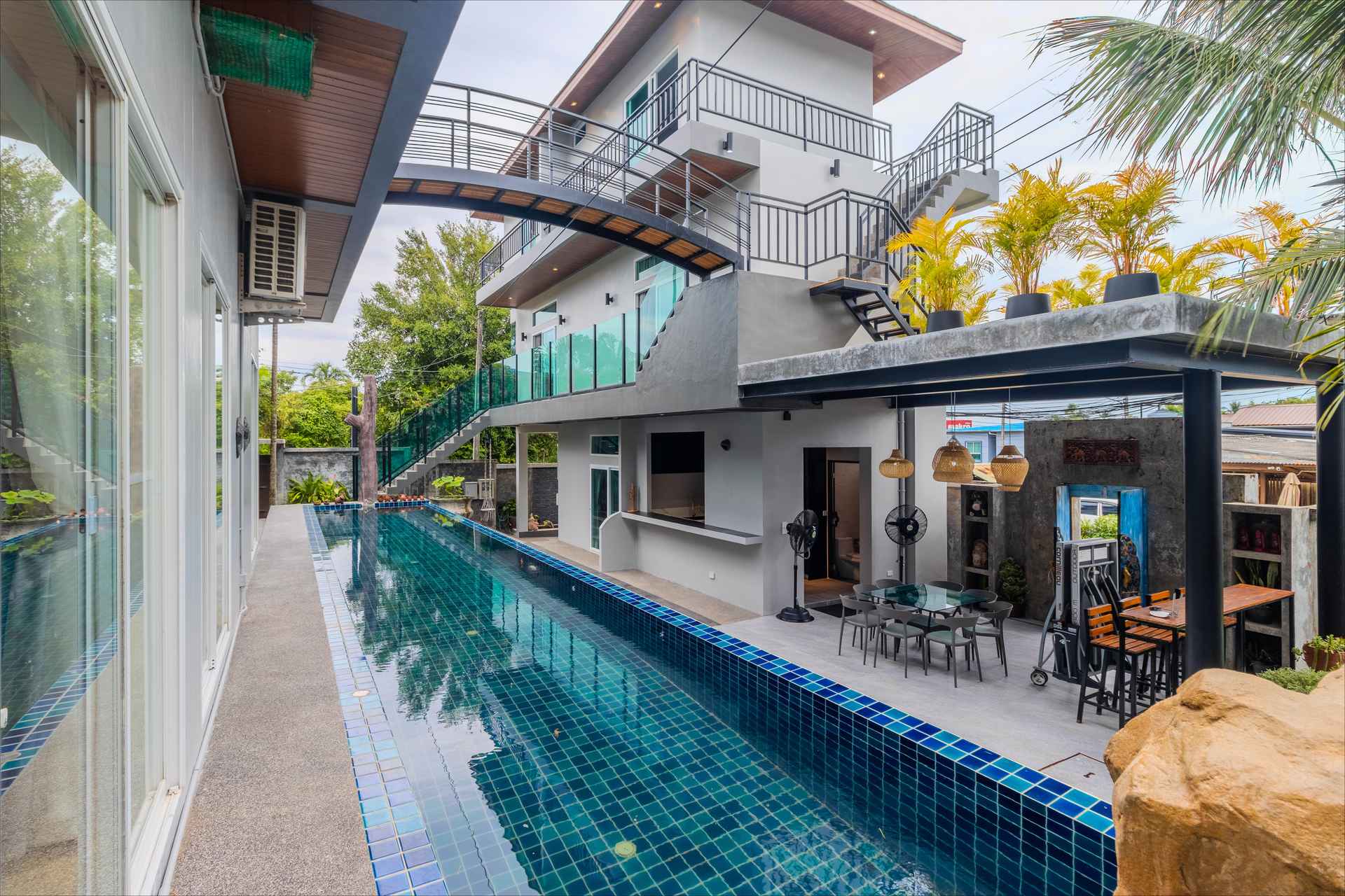 17-metre zipline pool where groups enjoy thrilling water fun in the Phuket sun
